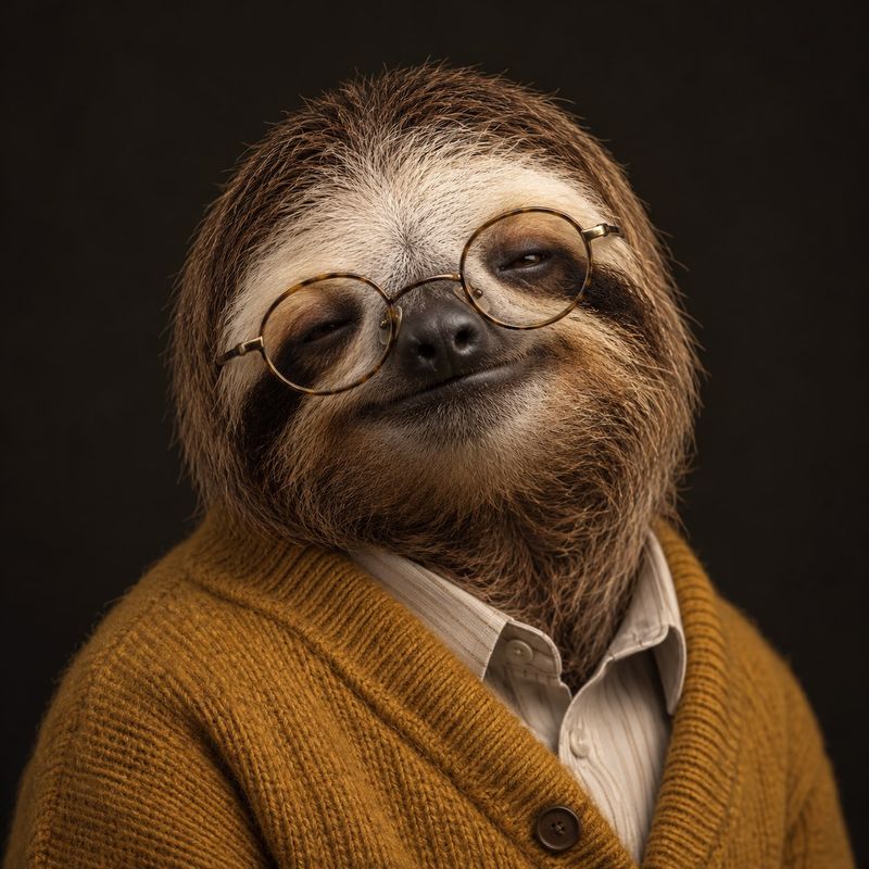 Professor Sylvester Slowe, Independent Director, a sloth with a gentle smile and round tortoiseshell glasses, head tilted, in a mustard cardigan over a striped shirt.